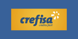 Logomarca da Crefisa em um retângulo amarelo centralizado em um quadro azul. Escrito abaixo "crédito fácil".