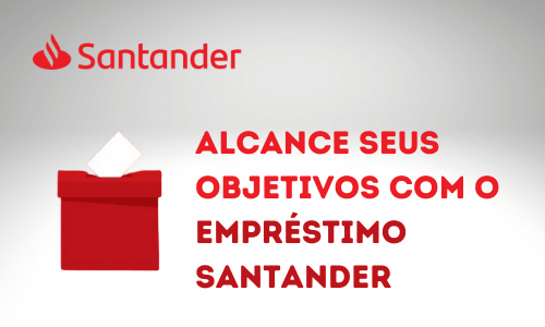 Logomarca Santander. Empréstimo Santander na caixa de presente.