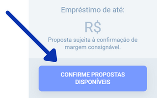 Simulação do empréstimo BX Blue aprovado com seta indicando para botão de confirmar propostas disponíveis.