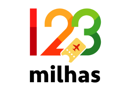 Logomarca da 123Millhas e passagem aérea com avião.