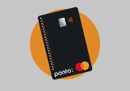 Cartão de Crédito Ponto Itaucard em cima de uma círculo laranja.