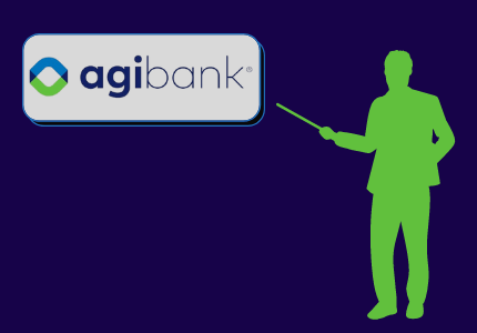 Sombra de um homem apontando para a logomarca do Agibank.