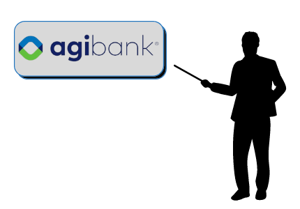 Sombra de um homem apontando para a logomarca do Agibank.