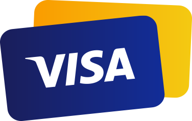 Duas figuras em formato de cartão de crédito. Uma amarela ao fundo e à frente uma azul com a logomarca da Bandeira Visa.