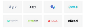 Exemplos de oito empresas que são parceiras da buscadora de empréstimos FinanZero.