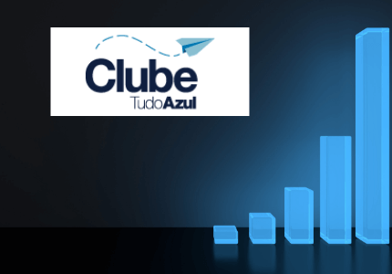 Gráfico de barras azuis luminoso e logomarca do Clube Tudo Azul.