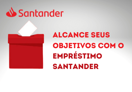 Logomarca Santander. Empréstimo Santander na caixa de presente.