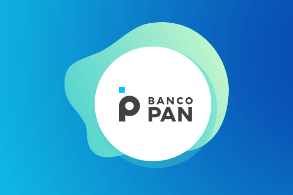 Logo do Banco Pan, com fundo azul.