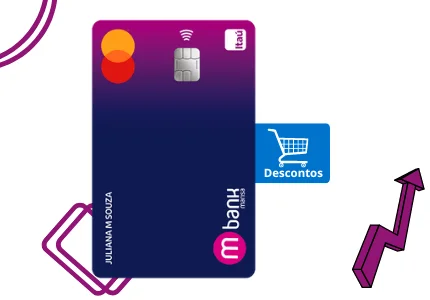 Cartão de crédito MBank Itaucard Marisa e sua característica de descontos escrita em uma etiqueta acoplada ao cartão.