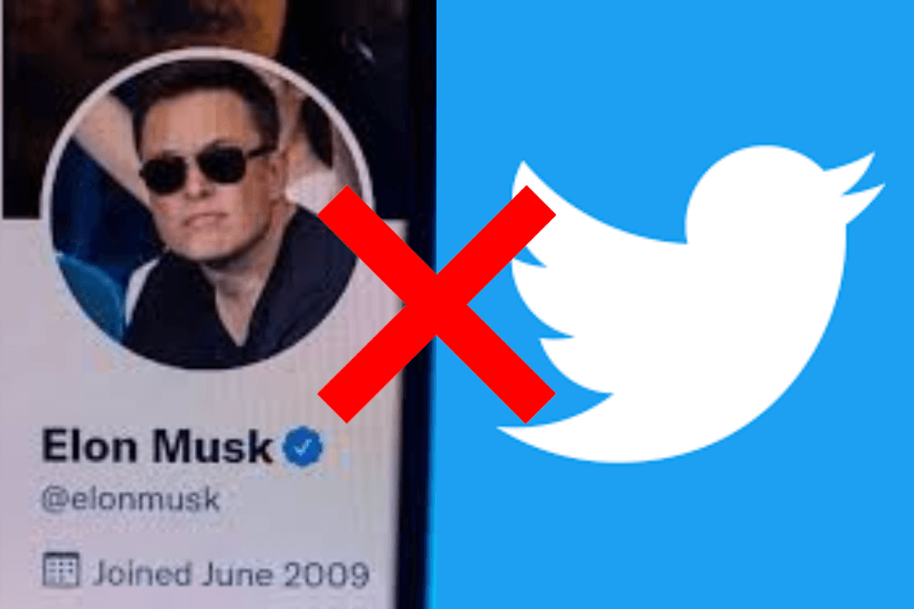 Perfil de Elon Musk no Twitter, com símbolo da rede social ao lado, com um "X" no meio indicando um embate entre os dois.