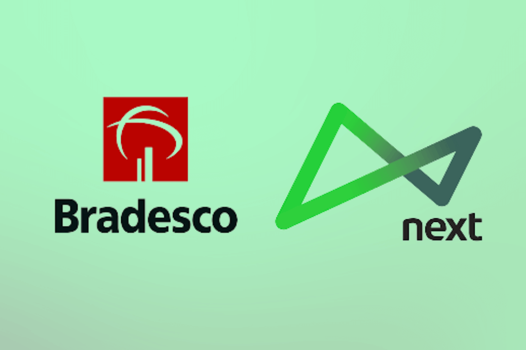 Logo do banco Bradesco ao lado do logo do banco digital Next.