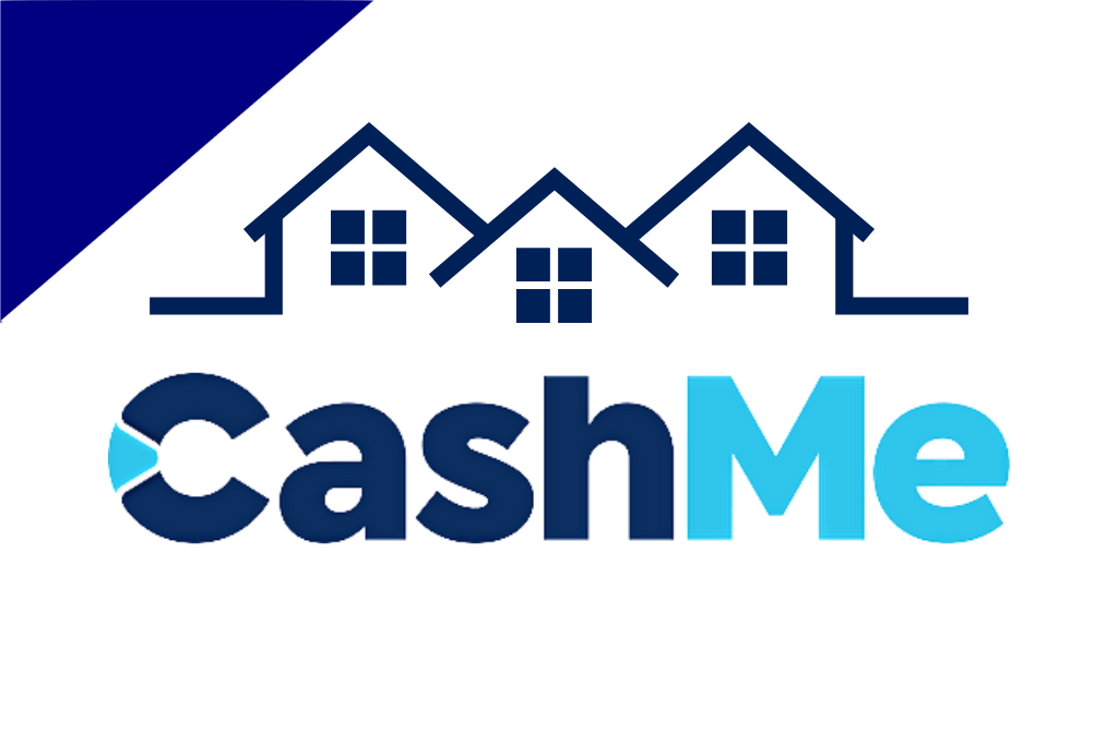 Logo da CashMe, com desenho de casas acima.