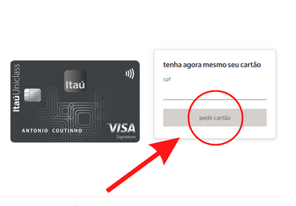Captura de tela do site oficial de solicitações de cartões de crédito Itaucards no local onde se insere o CPF.