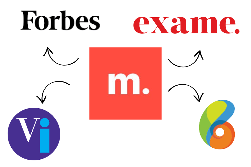 Símbolo da Marvin com setas apontadas para as logos das empresas O Boticário, Forbes, Valor Investe e Exame.