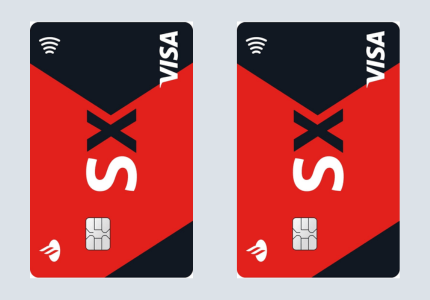 Dois cartões de crédito SX Universitário Santander na vertical.