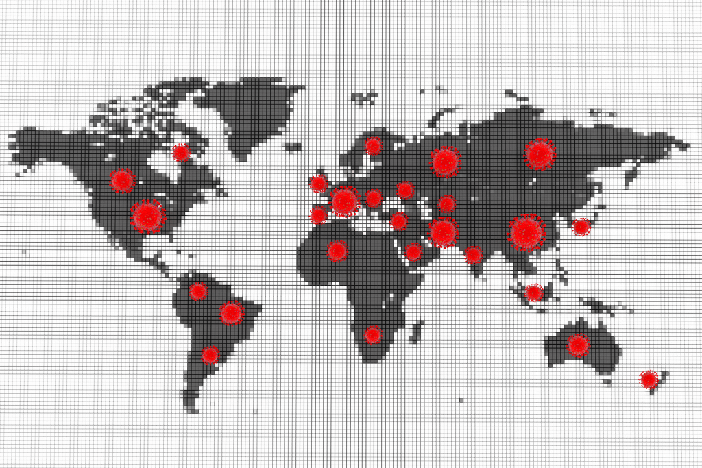 Mapa terrestre com pontos vermelhos espalhados por ele.