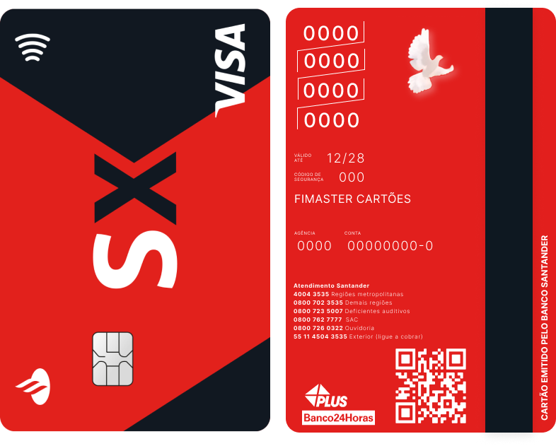 Cartão de crédito santander sx frente e verso ilustrativo