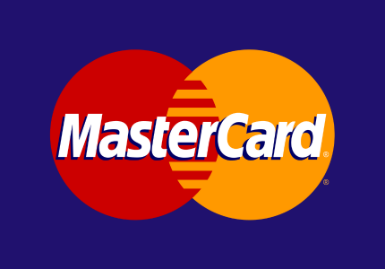 Logomarca da bandeira de cartão de crédito Mastercard em um fundo azul.