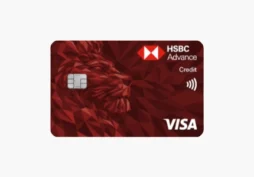 tarjeta hsbc advance visa color rojo con diseño de león, tarjeta de crédito contactless argentina